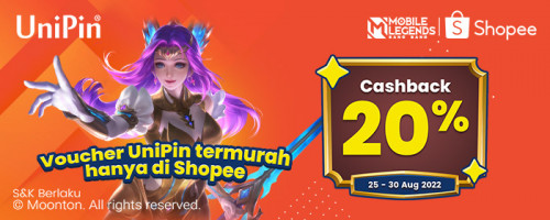 Agustus Payday Promo Shopee - Cashback 20% Voucher UniPin di Shopee!